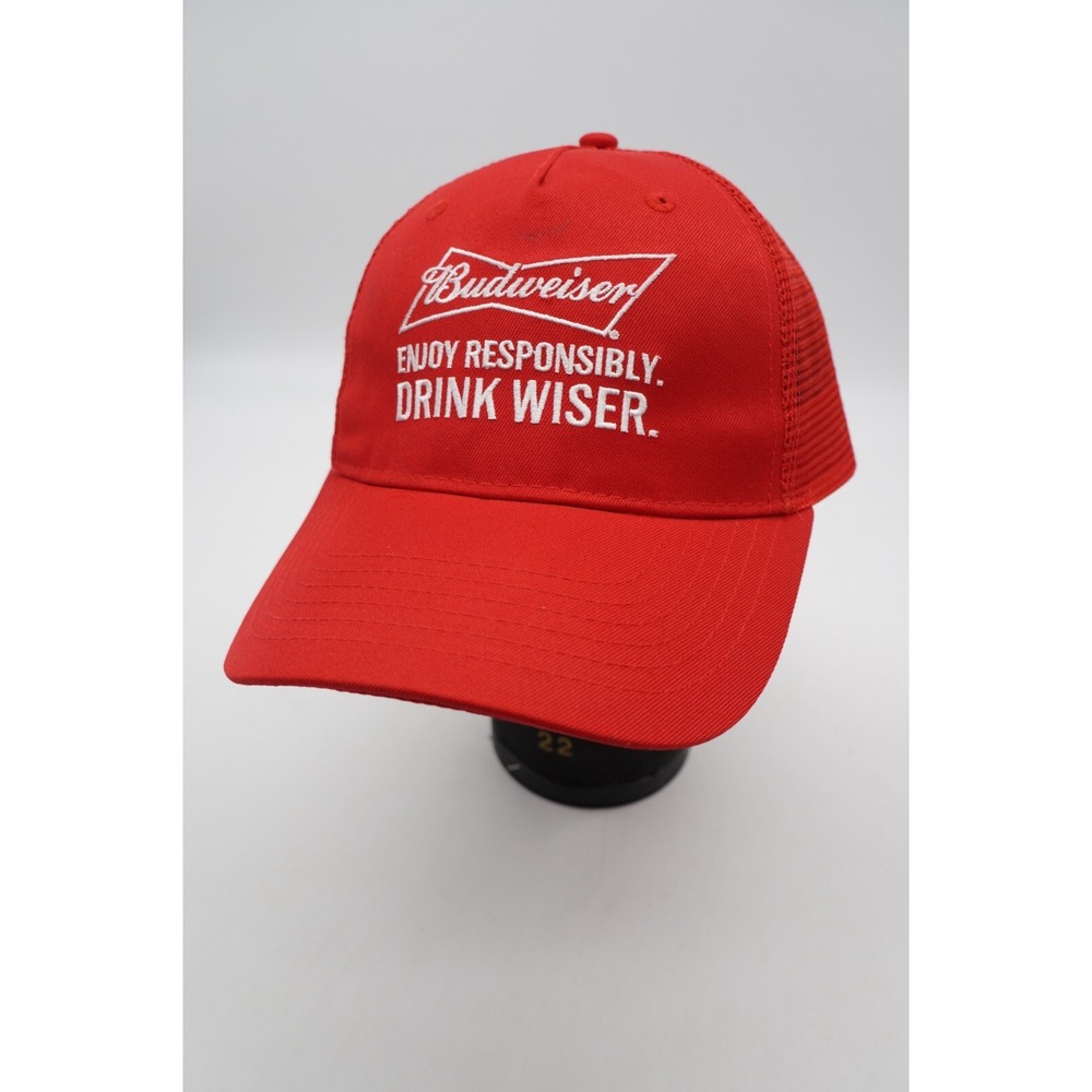 Budweiser Snapback Trucker Hat Baseball Cap Red Beer Mesh Adjustable OSFA